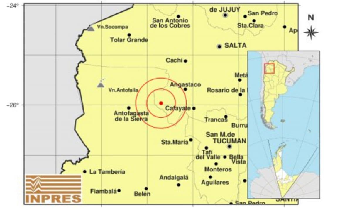INPRES registró un temblor de 2,5 en el sur de Salta, a 74 km de Cafayate